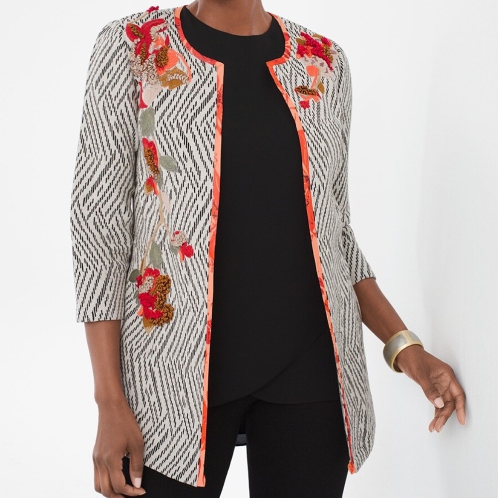 Chicos Artisan Appliqué 3/4 Sleeve Jacket-New W/OUT TAGS